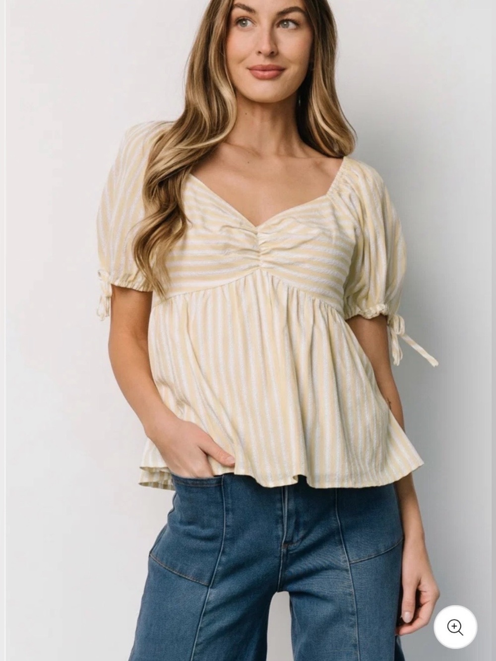 Baltic Born Betsy Light Yellow Striped Sweetheart Peplum Blouse